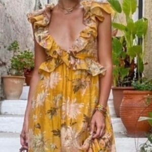 H&M Yellow Floral Ruffled Maxi Dress